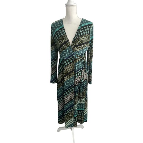 LONDON TIMES Multicolor Green Striped Wrap Dress Size US 8 - Picture 5 of 5